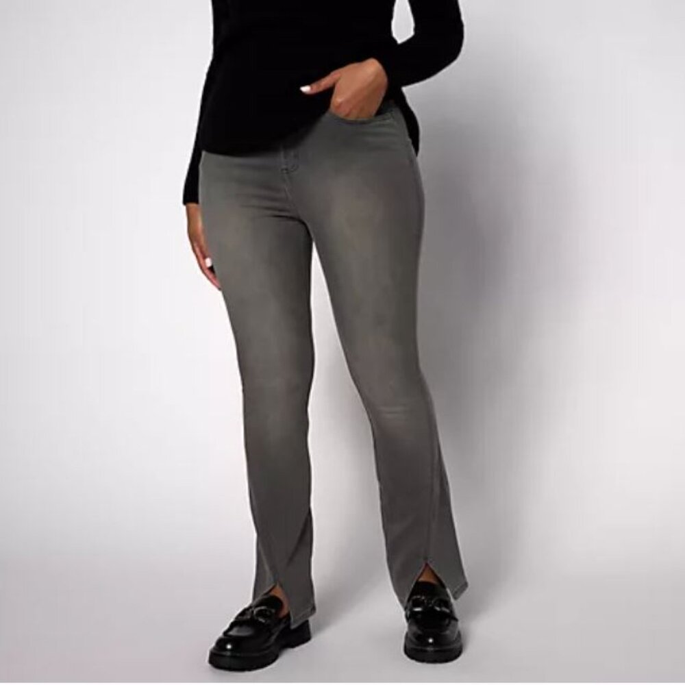 Isaac Mizrahi Live! Regular Gray Divine Denim Slim Boot Jeans-Fall Grey-Reg 12